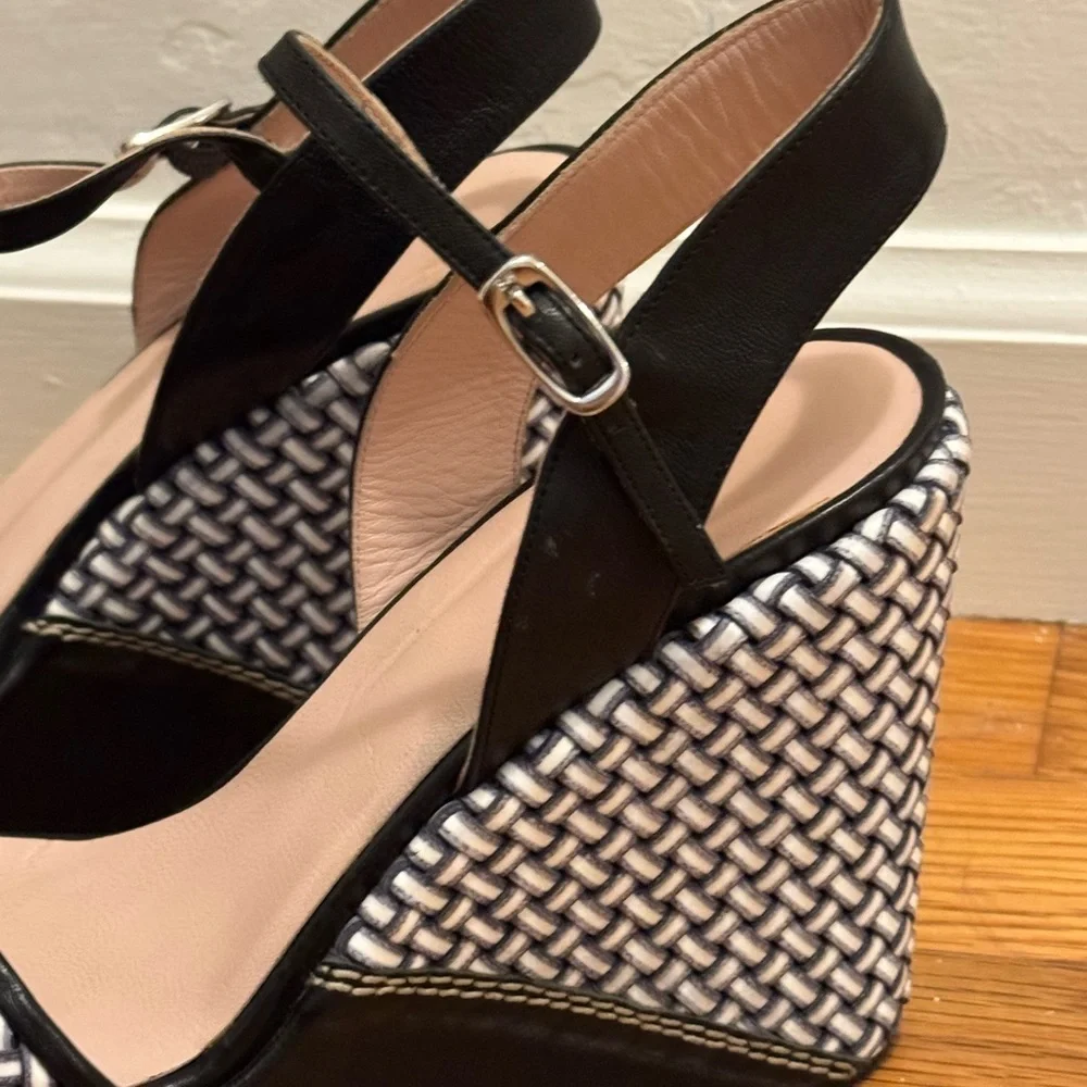 STUART WEITZMAN Black Holiday Pipe Open Toe Platform Wedge Size 7.5 7 1/2‎ Shoes